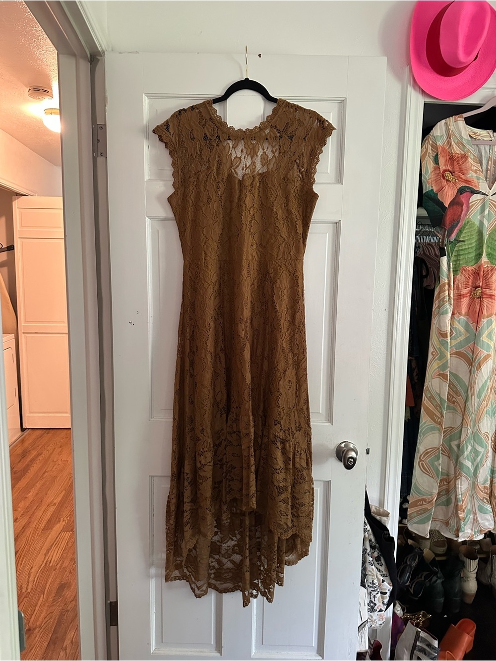 Esperanza High-Low Lace Dress In Bistre Gold - Picture 5 of 6